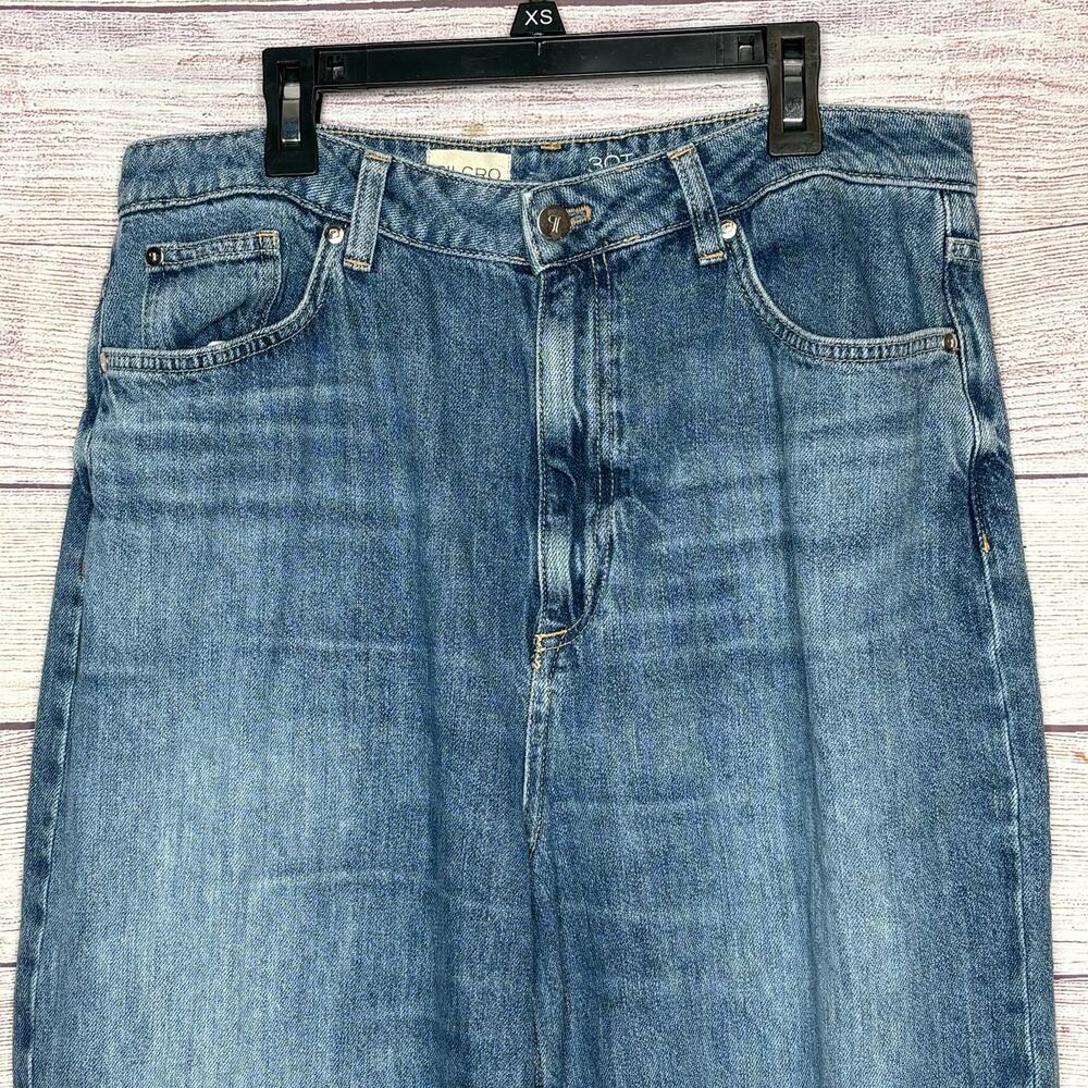 Pilcro Solene High Rise Wide Leg Ruffle Flare Blue Denim Jeans Size 30 Tall - Picture 14 of 15